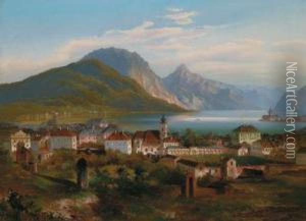 View Of Gmunden Oil Painting - J. Wilhelm Jankowski