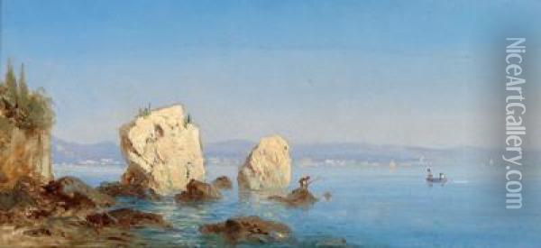 Fischer Am Strand Bzw. Die Faraglioni Felsen Auf Capri Oil Painting - Wilhelm Beurlin
