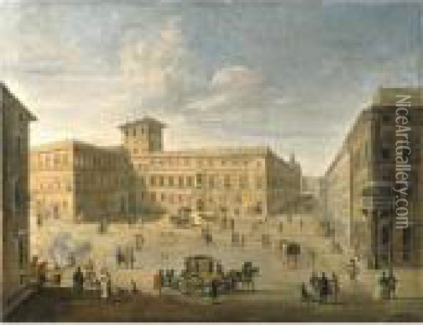 View Of The Palazzo And Palazzeto Venezia, Rome, Looking West Oil Painting - Paolo Anesi