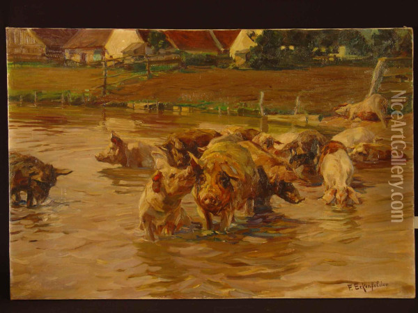 Schweine Im Dorfweiher Oil Painting - Friedrich Eckenfelder