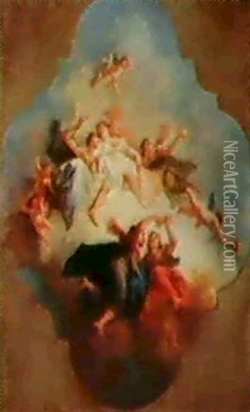 Allegoria Con Divinita Dell' Olimpo (bozzetto Per Soffitto) Oil Painting - Jacopo Guarana