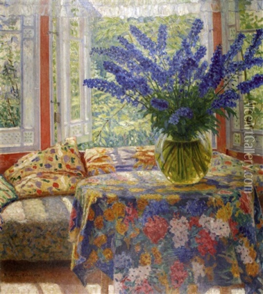 Vase De Fleurs Dans Le Jardin D'hiver Oil Painting - Nikolai Petrovich Bogdanov-Bel'sky