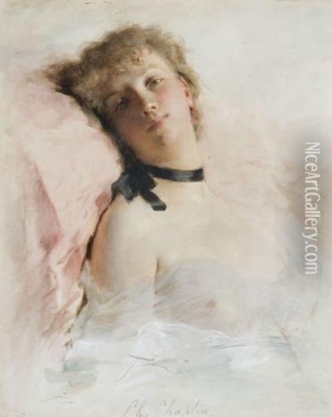Jeune Femme Alanguie Aux Seins Decouverts Oil Painting - Charles Josua Chaplin