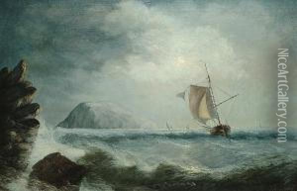 Sailing Off A Moonlit Shore Oil Painting - David James