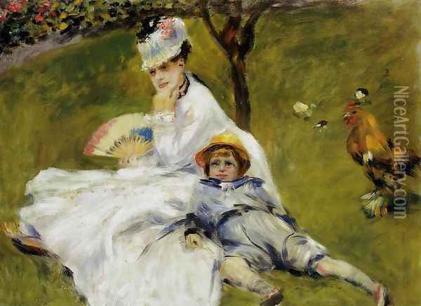 Camille Monet And Her Son Jean In The Garden At Argenteuil Oil Painting - Pierre Auguste Renoir