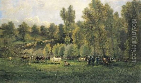 Troupeau De Vaches Oil Painting - Alexandre Rene Veron