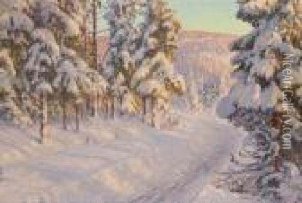 Vinterlandskap Med Snotyngda Granar Oil Painting - Anshelm Schultzberg
