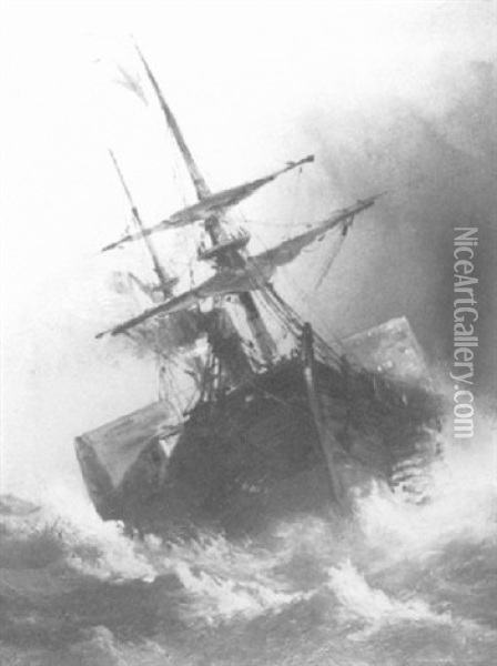 Gale Force, American Steam Sailer Oil Painting - Edward Moran