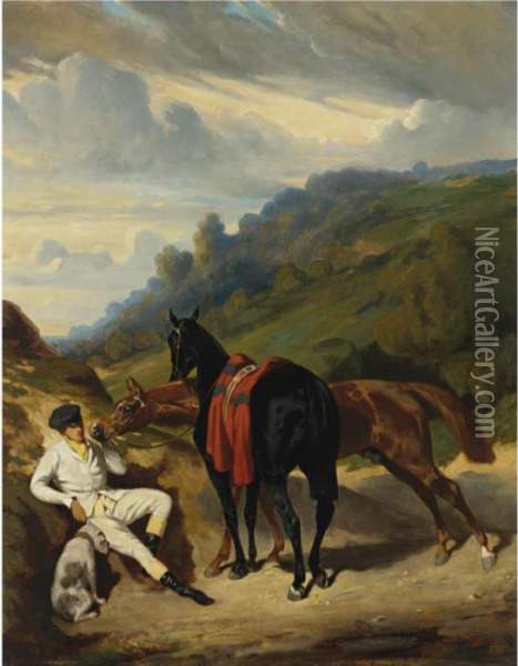 Le Lad Blanc (a Rest In The Mountains) Oil Painting - Alfred De Dreux