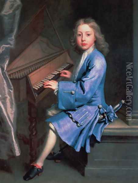 Garton Orme seated at the Spinet Oil Painting - Jonathan Richardson