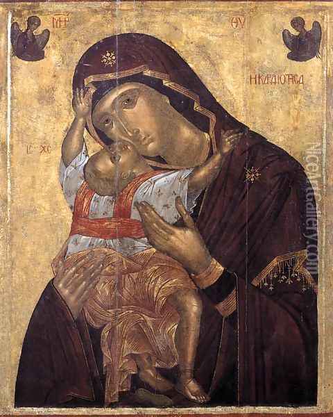 The Virgin Cardiotissa 1400 Oil Painting - Angelos Akotantos