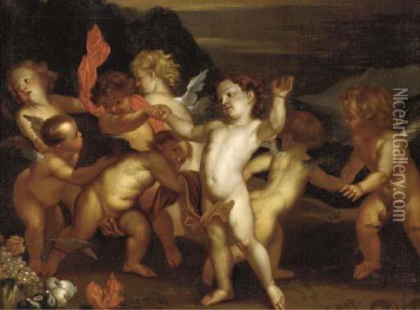 Putti Playing In A Landscape Oil Painting - Sir Anthony Van Dyck