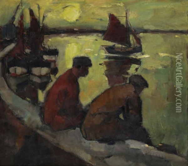 Visschers (avond) Oil Painting - Oscar Verpoorten