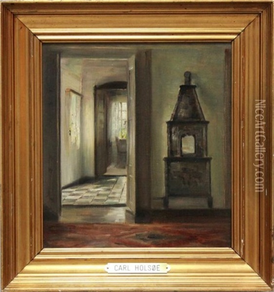 Lichtdurchflutetes Zimmer Mit Geoffneter Ture Oil Painting - Carl Vilhelm Holsoe