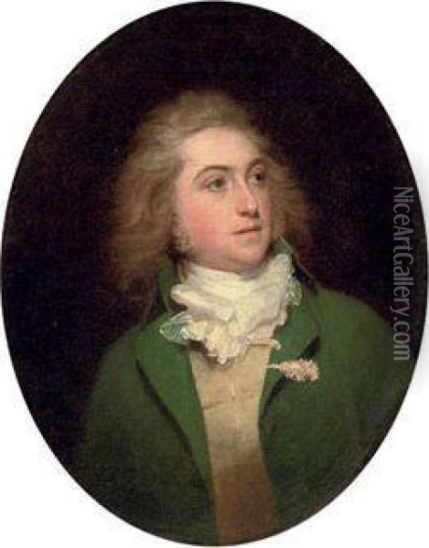 Portrait Of Lieutenant Paul 
Sandby (1765-1793), Aged 25, Smallhalf-length, In A Green Coat, Buff 
Waistcoat And White Stock Oil Painting - Sir William Beechey
