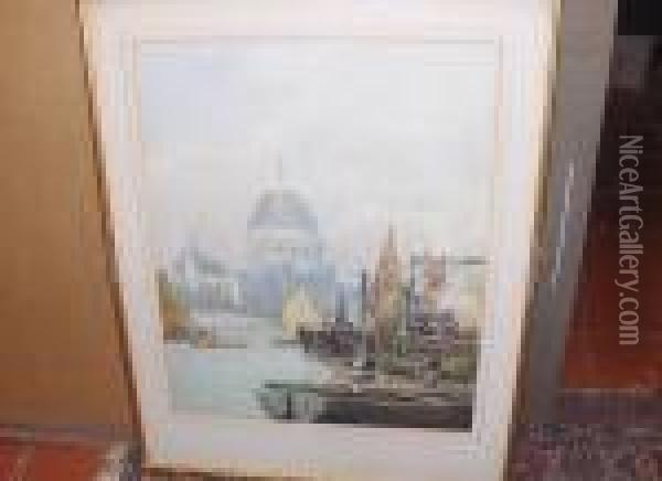 Boats By St Pauls Cathedral Oil Painting - William Tatton Winter