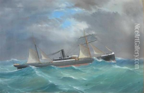 The Sussex In Choppy Seas Oil Painting - de Simone Tommaso
