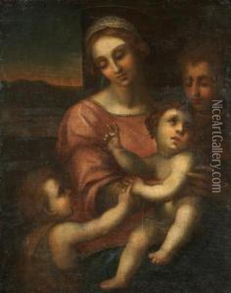 Madonna And Child With Saint John And Another Saint Oil Painting - Domenico Puligo
