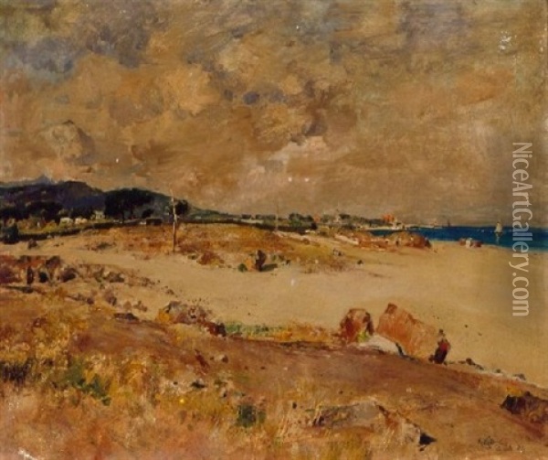 L'epomeo Dalle Spiaggia, Ischia Oil Painting - Giuseppe Casciaro