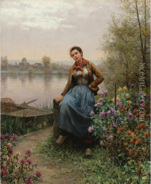 On The River's Edge Oil Painting - Daniel Ridgway Knight