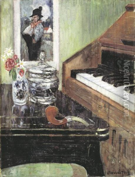 Interieor With Harmonium (1918) Oil Painting - Louis Thevenet