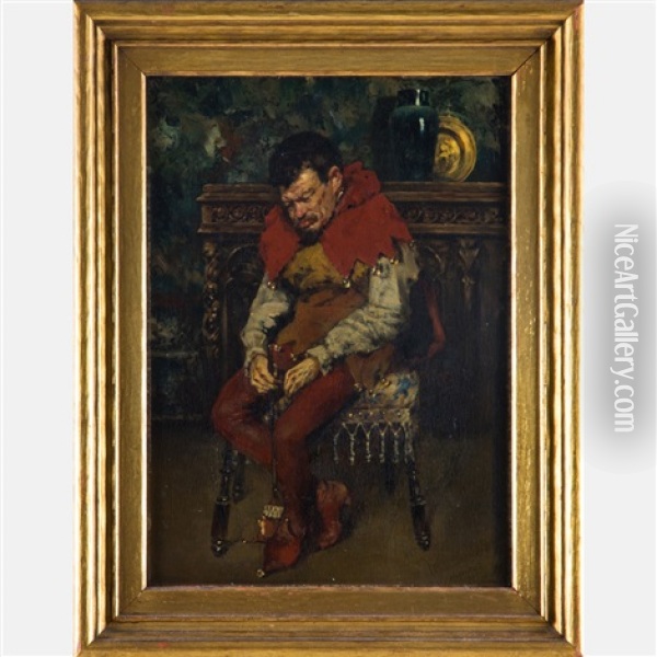 Jester Resting On A Chair Oil Painting - William Merritt Chase