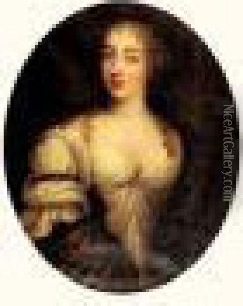 Portrait De Jeune Femme A Robe Blanche Oil Painting - Pierre Le Romain I Mignard