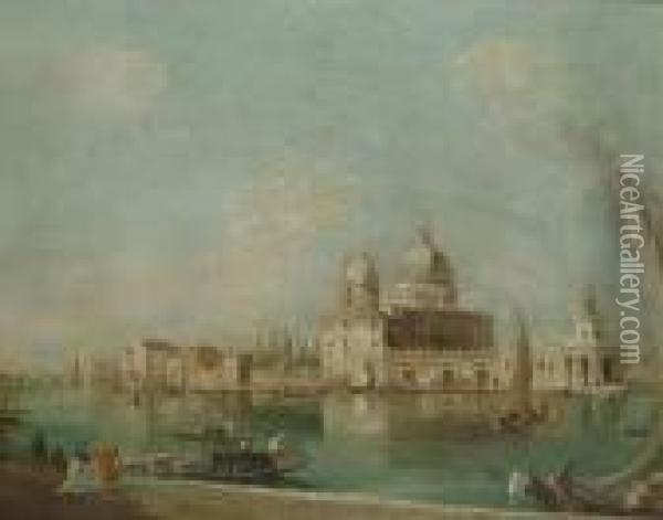 The Punta Della Dogana, Venice, 
With A View To The Dome Of Santa Maria Della Salute Beyond Oil Painting - Francesco Guardi