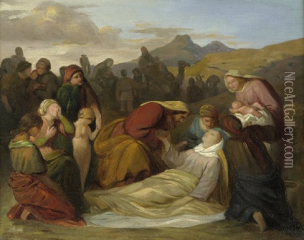 Der Tod Rahels Nach Der Geburt Benjamins (study) Oil Painting - Gustav Ferdinand Metz