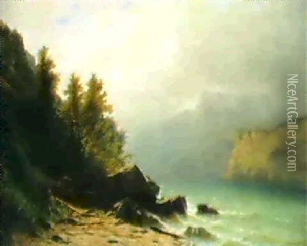 Am Vierwaldstattersee, Sicht Gegen Rutli Oil Painting - Gustave Eugene Castan