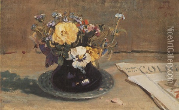 Still Life With Colophon Oil Painting - Peleg Franklin Brownell