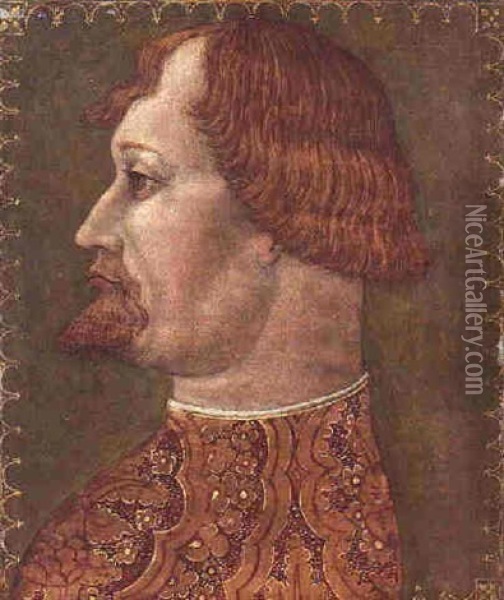 Portrait Of A Bearded Nobleman (gian Galeazzo Visconti, Duke Of Milan?) In Profile Wearing A Tunic Oil Painting - Ambrogio de Predis