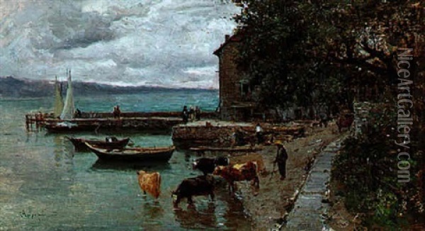 Le Lac De Geneve-le Bouveret Oil Painting - Adolphe Appian