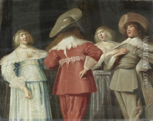 Elegant Figures Conversing In An Interior Oil Painting - Dirck Hals