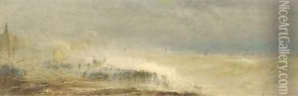 The Chain Pier, Brighton, during the hurricane, 24 November 1824 Oil Painting - Henry George Hine