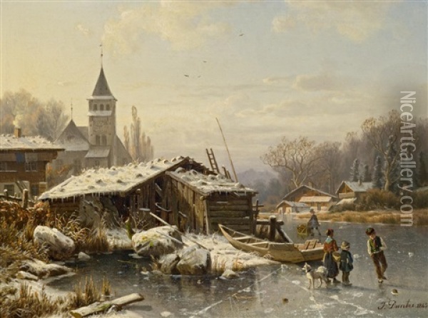 Wintertag Oil Painting - Johannes Bartholomaeus Duntze