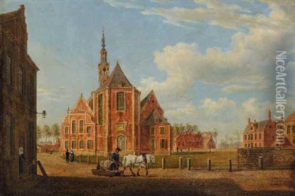 Der Beginenhof In Gent Mit Der St. Elisabethkerk Oil Painting - Jan Ekels the Elder
