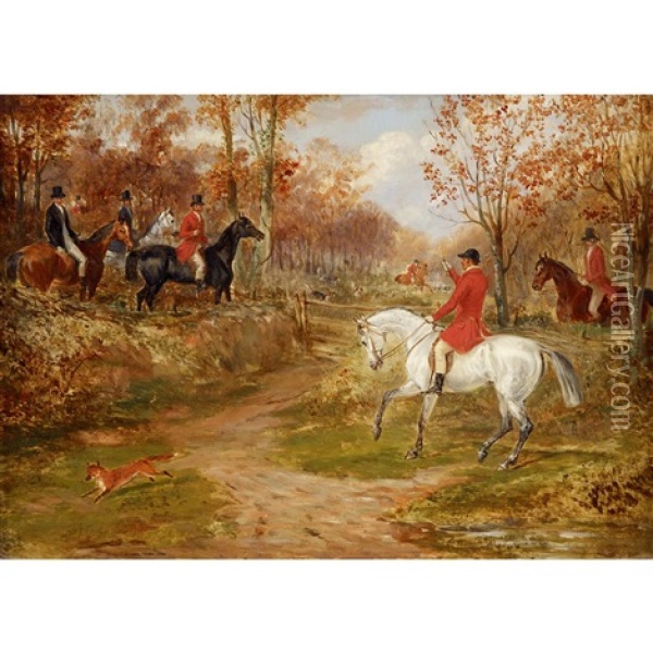 Red Fox Eluding Hunt And Hound Oil Painting - William Webb
