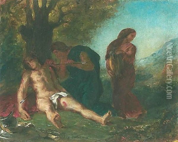 Saint Sebastien A Terre Et Les Saintes Femmes Oil Painting - Eugene Delacroix