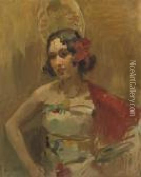 Danseres Met Roode Sjaal: A Spanish Beauty Oil Painting - Isaac Israels