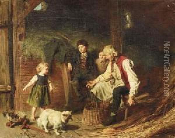 The Old Basket Weaver Oil Painting - Felix Schlesinger