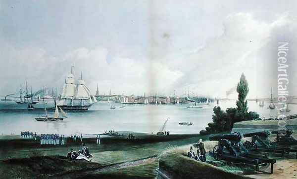 New York from Governor's Island Oil Painting - Frederick Catherwood