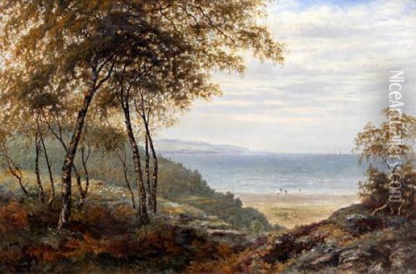 Coastal Landscape With Figures On The Shore, Probably Wales Oil Painting - Albert E. Gyngell