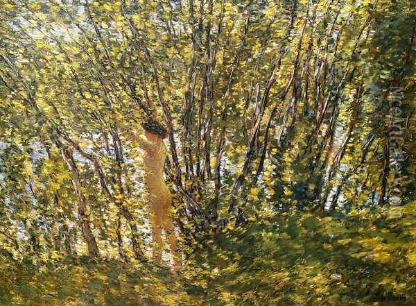 Nude in Sunlilt Wood Oil Painting - Childe Hassam