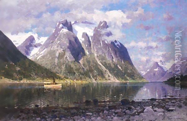 Saltenfjorden, Norge (The Saltenfjord, Norway) Oil Painting - Adelsteen Normann