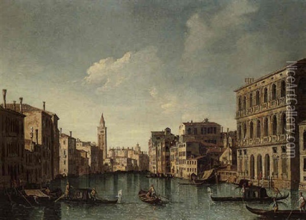 Venice, A View Of The Grand Canal Looking Northwest, From The Palazzo Corner Towards The Palazzo Contarini Dagli Scrigni Oil Painting - Bernardo Bellotto