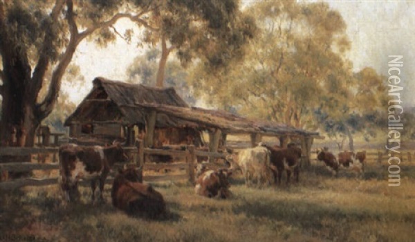 Cows, Early Morning Oil Painting - Jan Hendrik Scheltema