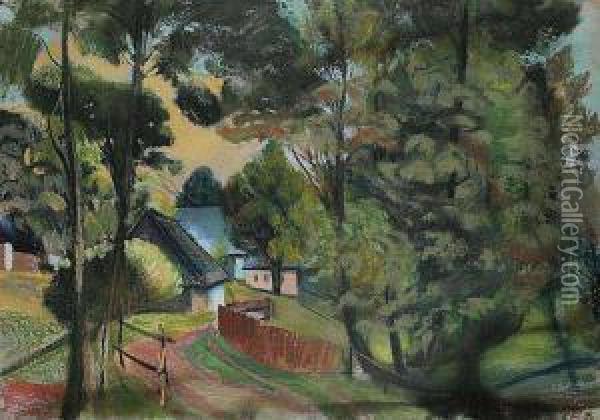A Village In The Orlicke Mountains Oil Painting - Jan Trampota