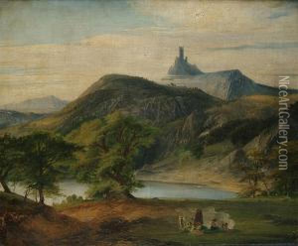 Extensive Landscape, With Figures In The Foreground Oil Painting - Caspar Johann Nepomuk Scheuren