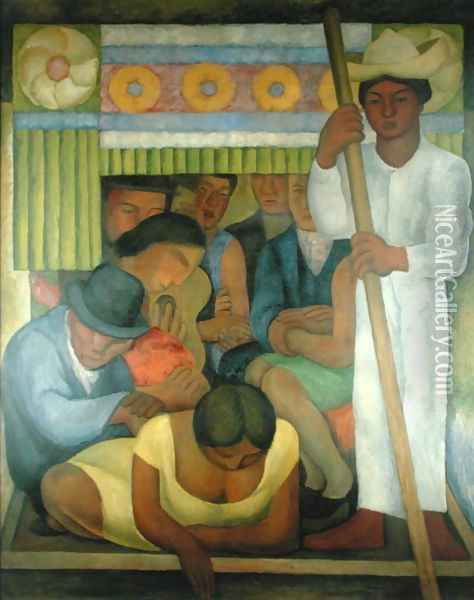 The Flowered Canoe, 1931 Oil Painting - Diego Rivera